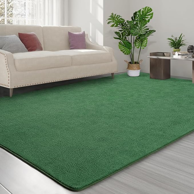 Area Rugs for Bedroom Living Room, 5x8 Green Super Soft Comfy Thickened Memory-Foam Indoor Carpets, Modern Aesthetic Minimalist Carpet for Boys Girls Adults Apartment Nursery Home Décor
