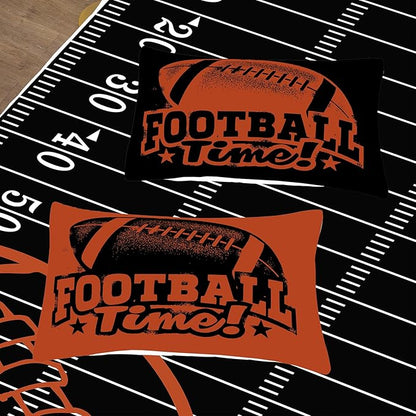 Tailor Shop Sports Football Comforter Set for Boys Kids Teens ，Football Bedding Sets Full Size Black Rugby Theme Bedding Set with 2 Comforter 2 Pillowcases