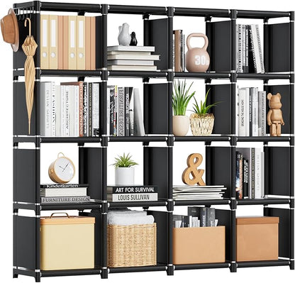 Mavivegue Bookshelf,16 Cube Storage Organizer,Book Shelf Organizer,Tall Bookcase Shelf,Black Cube Shelf Cubbies Closet Storage Organizer Shelves for Bedroom,Living Room,Home,Office, 16-Grid