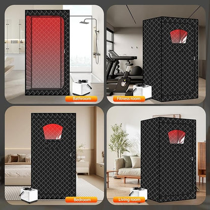 Gollense Portable Sauna for Home with 660nm Red Light Therapy Lamp, Full Body Sauna Sweat Tent with 3L 1100W Steamer, Thicken Sauna Box, Folding Chair, Adjustable Temperature, Timer Setting, Black
