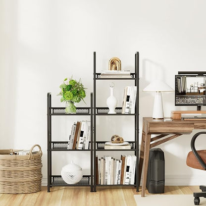 Bookshelf Vertical Storage Freestanding Storage Stand for Living Room, Bedroom, Kitchen, Rust Resistance, Easy Assemblyl Free CombinationMulti-Functional Organizer (4 Tiers, Black)
