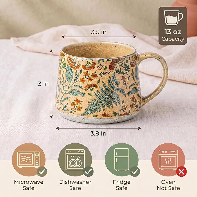 Ceramic Coffee Mug, 13oz Floral Design Pottery cute mugs, Ideal Gift for Women unique vintage pretty coffee mugs (Upgraded Summer Whisper)