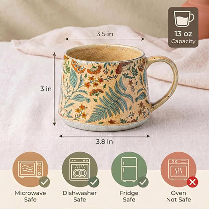 Ceramic Coffee Mug, 13oz Floral Design Pottery cute mugs, Ideal Gift for Women unique vintage pretty coffee mugs (Upgraded Summer Whisper)