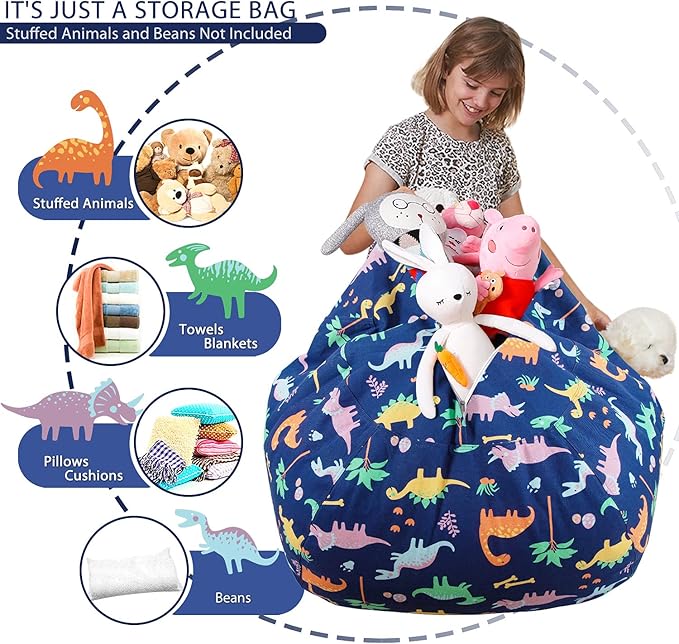 Aubliss Stuffed Animal Bean Bag Storage Chair (Dinosaur, Large (38''))