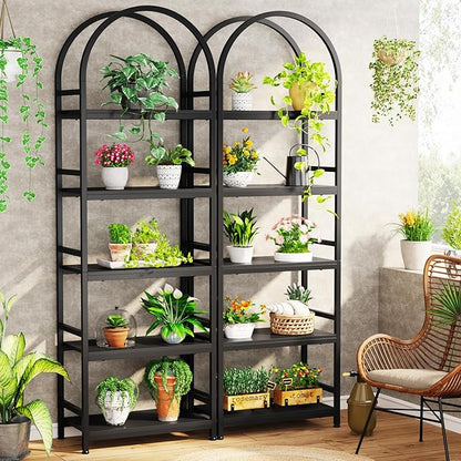 Tribesigns 5-Tier Open Bookshelf Set of 2, 74.4" Wood Bookcase Storage Shelves with Metal Frame, Freestanding Display Rack Tall Shelving Unit for Office, Bedroom, Living Room (Black, 2PCS)