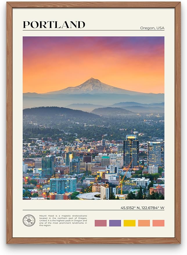 StudioUBILA Portland Wall Art Poster, Decorative Cityscape Landscape Art Prints, Home Decor Wall Art Print for Bedroom Living Room Kitchen Decorations, Unframed