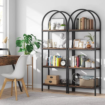 Tribesigns 4-Tier Open Bookshelf, 70.8" Industrial Arched Bookcase Storage Shelves with Metal Frame, Freestanding Display Rack Tall Shelving Unit for Office, Bedroom (Rustic Brown, 1PC)