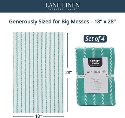 LANE LINEN Kitchen Towels Set - Pack of 4 Cotton Dish Towels for Drying Dishes, 18”x 28”, Absorbent Tea Towels, Quick Drying Kitchen Towel Set - Peacock Blue