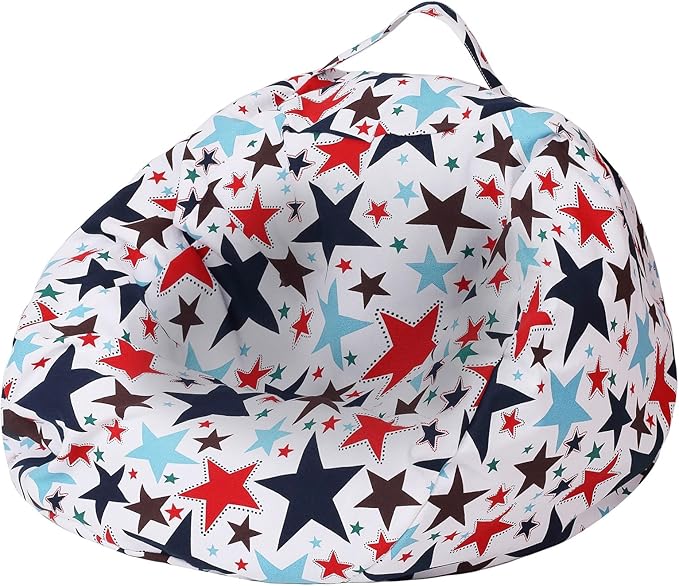 Colorful House Stuffed Animal Storage Bean Bag Chair Cover for Kids Stuffable Zipper Beanbag for Organizing Children Toys Large Canvas(26'',Star)