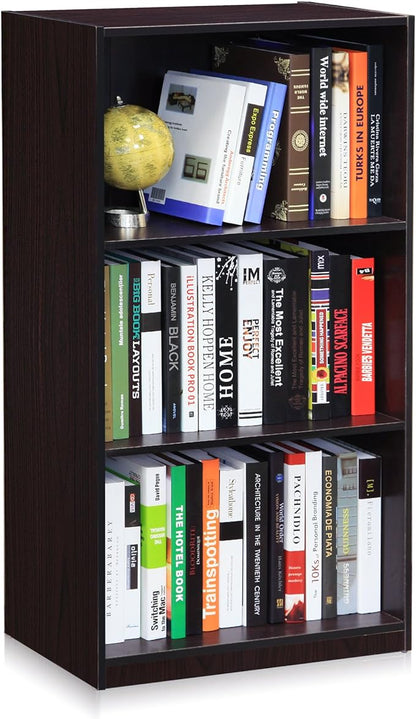 Furinno Basic 3-Tier Bookcase Storage Shelves, Dark Walnut
