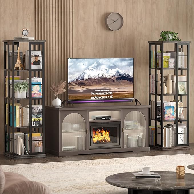 Aheaplus Rotating Bookshelf, Corner Bookshelf, 360 Display Wood Spinning Bookshelf, Floor Standing Bookcase Narrow Shelf Revolving Organizer Storage Rack for Small Space, Bedroom, Study Room, Grey Oak