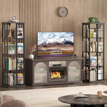 Aheaplus Rotating Bookshelf, Corner Bookshelf, 360 Display Wood Spinning Bookshelf, Floor Standing Bookcase Narrow Shelf Revolving Organizer Storage Rack for Small Space, Bedroom, Study Room, Grey Oak