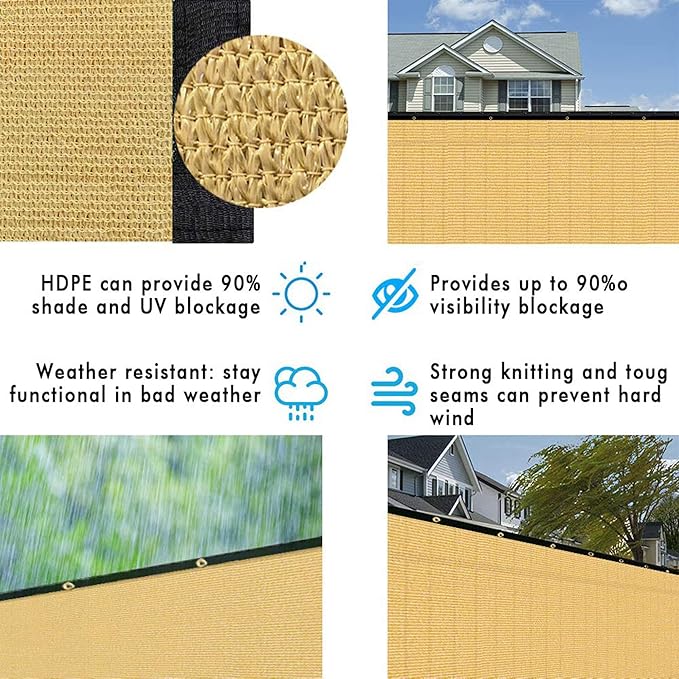 UPGRADE Privacy Fence Screen 8'x14' Sand Outdoor 90% Visibility Blockage 170 GSM Mesh Shade Cover Panels for Backyard,Balcony,Home Decoration with Zip Ties,Customized Avaliable