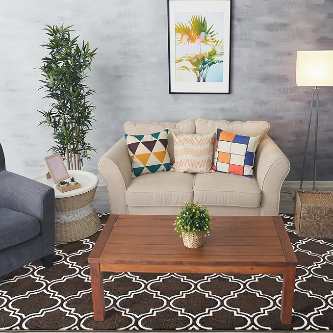 Chicrug Shag Geometric 5x7 Area Rug for Living Room, Large Modern Memory Foam Indoor Carpet, Fluffy Rug for Bedroom Bedside Room Decor for Family Girls Kids Nursery, Brown/White