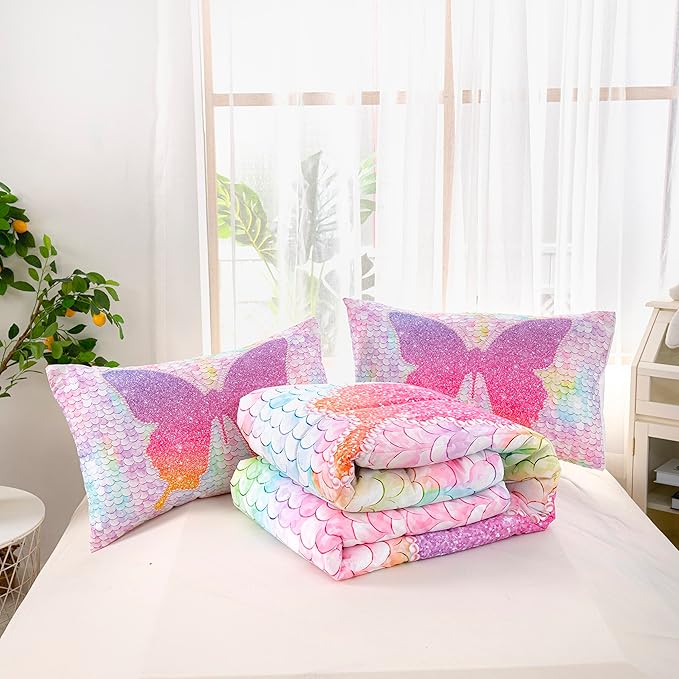 CVHOUSE Butterfly Bedding Set,Butterfly Comforter Twin,Butterfly Comforter Set for Girls Kids Teens,Butterflies Quilt Set with 1 Comforter and 2 Pillow Cases- 3 Piece