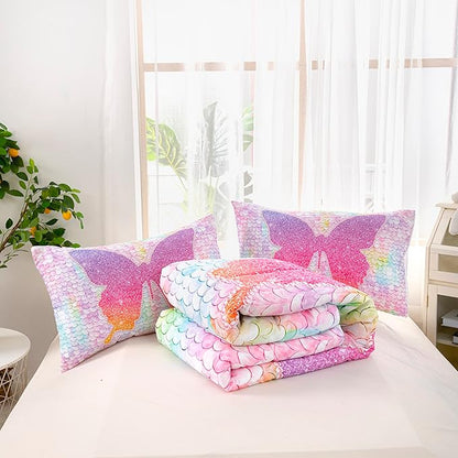 CVHOUSE Butterfly Bedding Set,Butterfly Comforter Queen,Butterfly Comforter Set for Girls Kids Teens,Butterflies Quilt Set with 1 Comforter and 2 Pillow Cases- 3 Piece