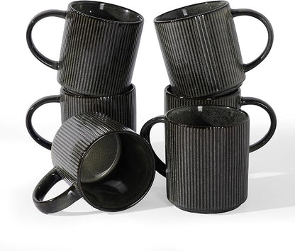 famiware Coffee Mug Set for 6, Star 16 oz Catering Mugs Cup Set with Handle for Coffee, Tea, Cocoa, Milk - Ceramic Stoneware Drinkware Set, Deep Forest