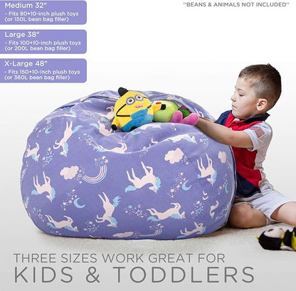 Aubliss Stuffed Animal Storage Bean Bag, Unicorn Bean bag Chair, Stuff 'n Sit for Kids, Large 38"-Canvas Unicorn Blue