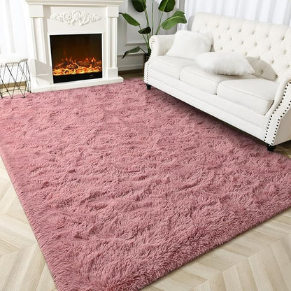 Super Soft Fluffy Shaggy Rugs for Living Room Bedroom, Fuzzy Plush Area Rugs for Girls Kids Room Nursery Home Decor, Furry Dorm Rug Cute Non-Slip Indoor Floor Carpet 6x9 Feet, Blush