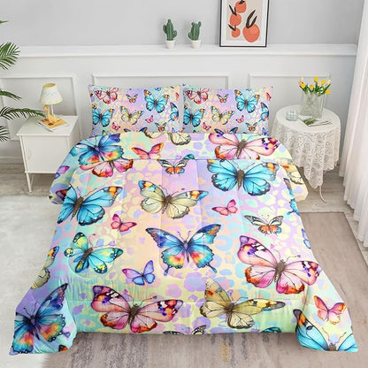 Datura home Kids Comforter Set Butterfly Printed Pattern Bedding Set with 1 Comforter and 2 Pillowcases for Girls Boys Bedroom All Season(Butterfly0 Twin)