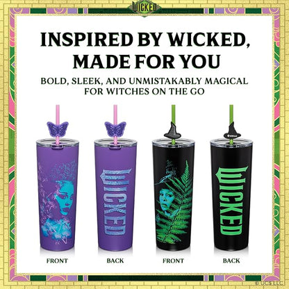 Dragon Glassware x Wicked: For Good Stainless Steel Tumbler, 24 oz 2-Pack | Set of 2 Vacuum Insulated Stainless Steel Wicked Cups with Lids & Straws; With Straw Charm; Official Wicked Merch