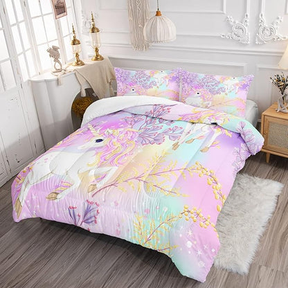 CVHOUSE Rainbow Unicorn Bedding Full Size,Rainbow Unicorn Bedding Set for Girls Kids Teens,Rainbow Unicorn Comforter Set Unicorn Duvet Set Unicorn Quilt Set Girls Room Decor 3 Pieces
