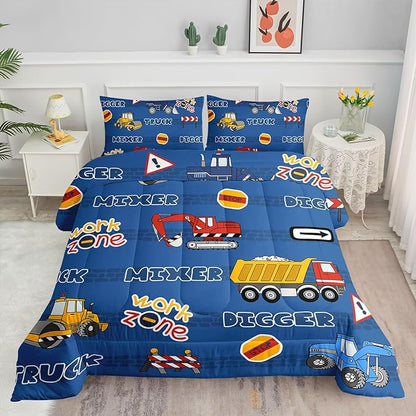 Datura home Kids Comforter Set Butterfly Printed Pattern Bedding Set with 1 Comforter and 2 Pillowcases for Girls Boys Bedroom All Season(Truck Twin)