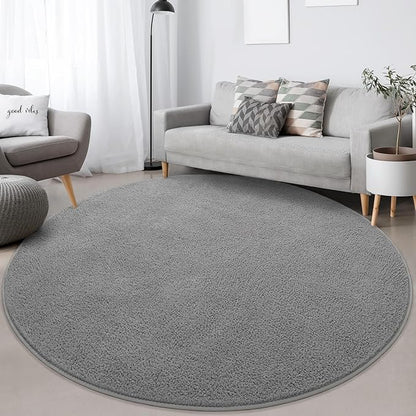 Round Area Rugs for Bedroom Living Room, 4x4 Grey Super Soft Comfy Thickened Memory-Foam Indoor Circle Carpets, Modern Aesthetic Minimalist Carpet for Boys Girls Adults Nursery Home Décor