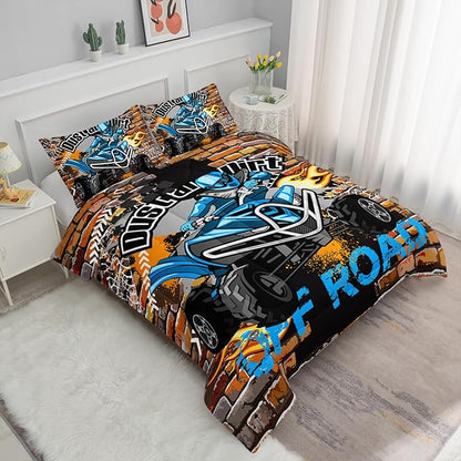 Axolotl Quad Bike Bedding Set Twin,Dirt Bike Comforter Set,Extreme Sports Bedding Set,Sports Theme Comforter Set,Tractor Truck Bedding,Motorcycle Comforter for Kids Boys Teens,1 Quilt 2 Pillowcases