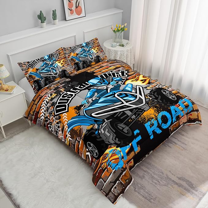 Axolotl Quad Bike Bedding Set Full,Dirt Bike Comforter Set,Extreme Sports Bedding Set,Sports Theme Comforter Set,Tractor Truck Bedding,Motorcycle Comforter for Kids Boys Teens,1 Quilt 2 Pillowcases