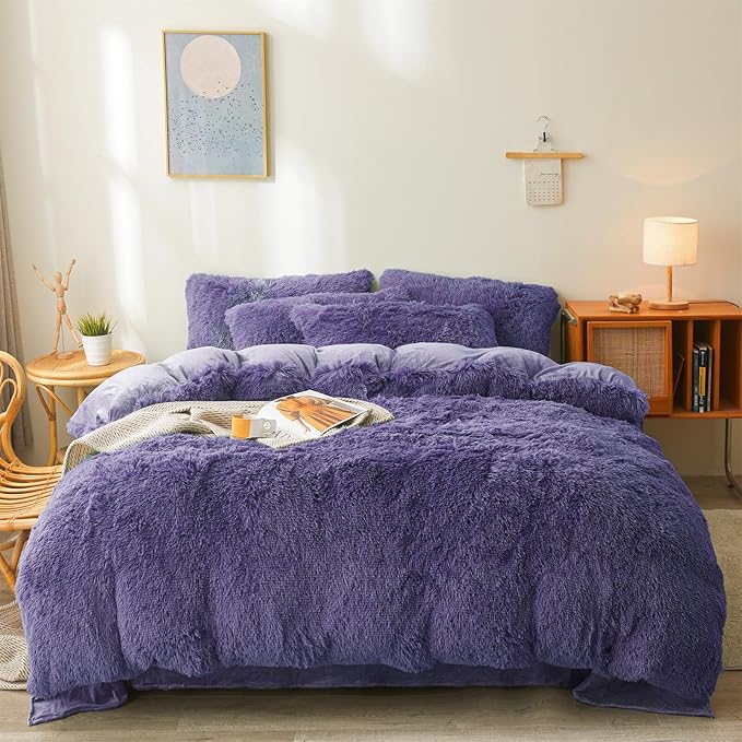 Fluffy navy blue comforters Cover twin size - Ultra Soft Plush dark blue bedding Sets 2 Pieces (1 faux fur comforter Cover + 1 fuzzy pillow case) girls shaggy navy blue twin bed set (Dark Blue, Twin)