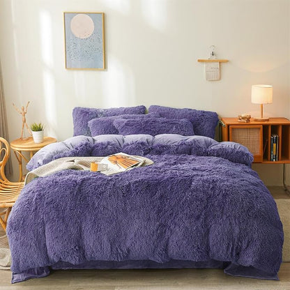 FOPPA Dark Blue fluffy Comforter Cover Set king- Ultra Soft fluffy navy blue Bedding Sets 3 Pieces (1 Duvet Cover + 2 Pillow case) navy blue fluffy bed set (Dark Blue, King)