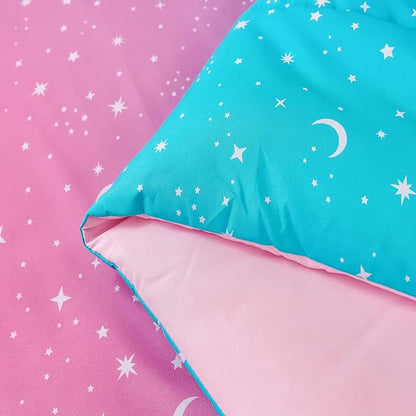 URBONUR 6 Pieces Full Size Comforter Set for Girls Moon Star Printed Bedding Set Gradient Pink Purple Blue, Soft Microfiber All Season Kids Bed Sets (Full Size, 6PCS)