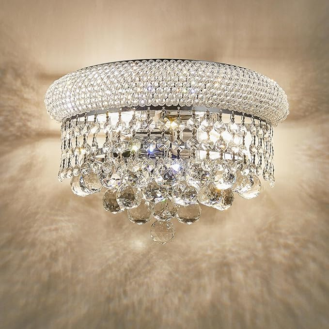 Empire Crystal Wall Sconces, Chrome Wall Light Fixtures, Luxury Wall Lamp for Living Room Bedroom Bathroom Bedside Hallway Stairway