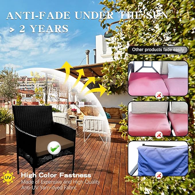 ClawsCover 3Pack Outdoor Seat Cushions Replacement Covers Fit for 4 Pieces Wicker Rattan Furniture Patio Conversation Set Loveseat Chair,38x19x2,19x19x2,Taupe-Large (Include Cover Only)