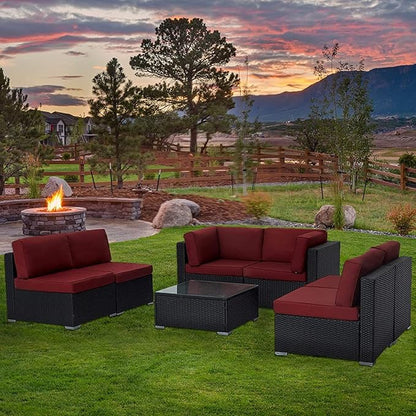 ClawsCover 14Pack Outdoor Patio Seat and Back Cushions Replacement Covers Fit for 7Pieces 6-Seater Wicker Rattan Sectional Couch Chair Furniture Set,Burgundy-Include Cover Only (Large)