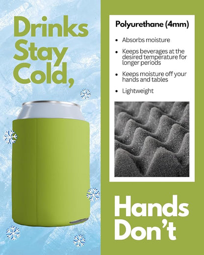 PartyPrints 200 Pack Olive Blank Can Cooler Sleeves, Customizable Bulk Insulated Foam for Beer, Collapsible Plain Drink Holder, Cold Soda Insulator, 12oz Regular, 16oz Tall Cans