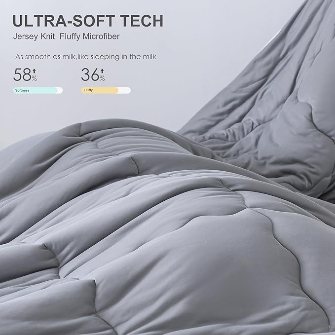 COTTEBED Softness Twin Comforter Sets for Teen Boy Girl Kid College Dorm, Jersey Knit T-Shirt Feel Lightweight Cozy Comfy Quilt Bed Blanket Comforter & Pillowsham All Season Use,Twin/Twin XL Dark Gray