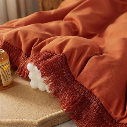 Andency Comforter Full Size Set Burnt Orange, 3 Pieces Boho Terracotta Winter Lightweight Bedding Comforter Sets, All Season Rust Tassel Bed Set (79x90In Comforter & 2 Pillowcases)