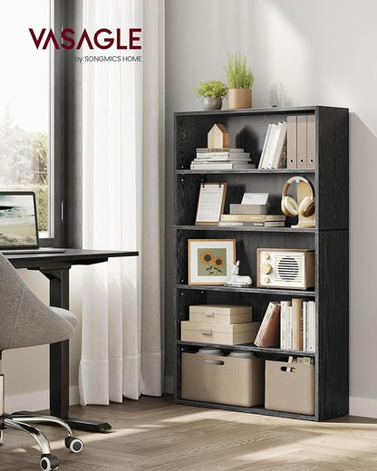 VASAGLE Bookshelf, 31.5 Inches Wide, 5-Tier Open Bookcase with Adjustable Storage Shelves, Floor Standing Unit, Ebony Black ULBC175T56