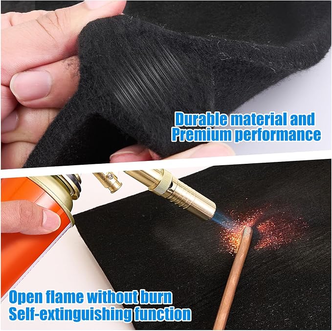 WISSCOOL 10MM Thick 12x12 Inch Fireproof Welding Blanket, Double Side Heat Pad Welding Mat Fire Resistant Carbon Felt Cloth Flame Retardant Fabric Protector Pad for Soldering Firepit Smoker