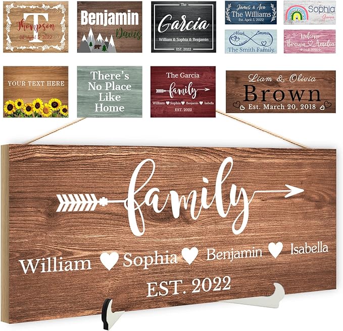Custom Wood Sign Prsonalized Text Business Home Decor, Personalized Rustic Plaque Board Hanging Wooden Name Sign for Wall Art, Customized Signs Plank Decoration Gifts for Wedding Family Farmhouse Kitchen, Rectangle