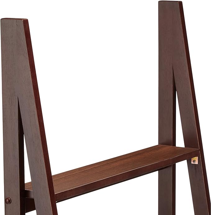 Amazon Basics Modern 5-Tier Ladder Bookshelf Organizer, Solid Rubberwood Frame, Espresso Finish, 14 D x 24.8 W x 70.1 H in