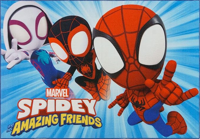 Gertmenian Kids Playroom & Game Room Carpet | Marvel Spidey and Amazing Friends Childrens Rug | Kids Home Decor, Perfect Area Rug for Boys & Girls Playroom, Bedroom | 54x78 Large, Cyan Blue, 19431