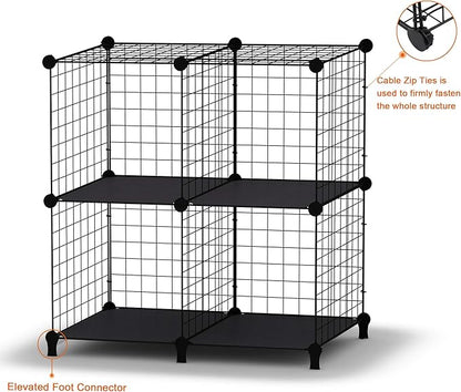 HOMIDEC Wire Cube Storage, Storage Shelves 4 Cube Bookshelf Bookcase Closet Organizer and Storage, Wire Storage Shelves Multi-Use DIY Storage Cube Shelf for Books, Toys, Clothes, Tools