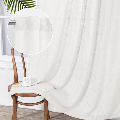 MYSKY HOME Short Curtains for Bedroom Small Windows, Light Filtering Sheer Drapes Boho Decor Country Style Kitchen Bathroom Panels Set, Light Filtering Privacy Blind, 50x54, Natural, 2 Pieces