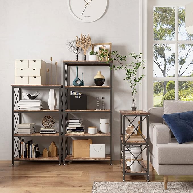 4NM Bookshelf 5 Tier Industrial Bookcase Home Office Adjustable Bookshelves Storage Shelves Organizer Vintage Book Shelf Display Rack for Living Room, Bedroom,Home (Rustic Brown and Black)