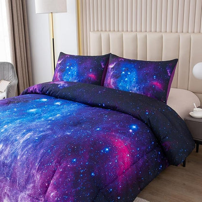 NINENINE Galaxy Comforter Girls Twin Bedding Sets Purple Comforter Set Bed in a Bag Twin Space Bedding Set with 1 Comforter 1Pillowcase