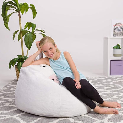 Posh Creations Cute Soft and Comfy Bean Bag Chair for Kids, Large, Animal - White Unicorn