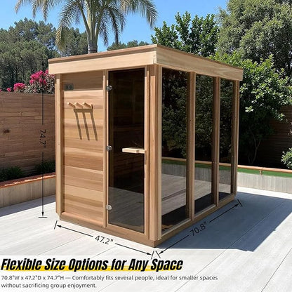 ZONEMEL Customize Outdoor Steam Sauna, Red Cedar,Hemlock, Multiple Sizes & Panel Options, Harvia Electric,Wood Stove, Single Double Bench, Triple Waterproof System, (0-195℉)